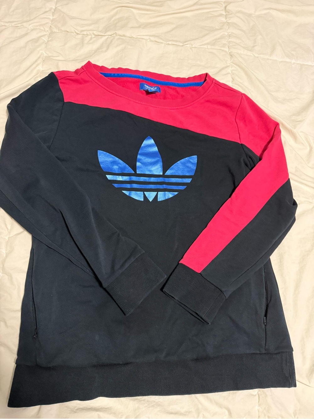 adidas Black Crewneck Sweatshirt with Red Shoulder & Sleeve Panels